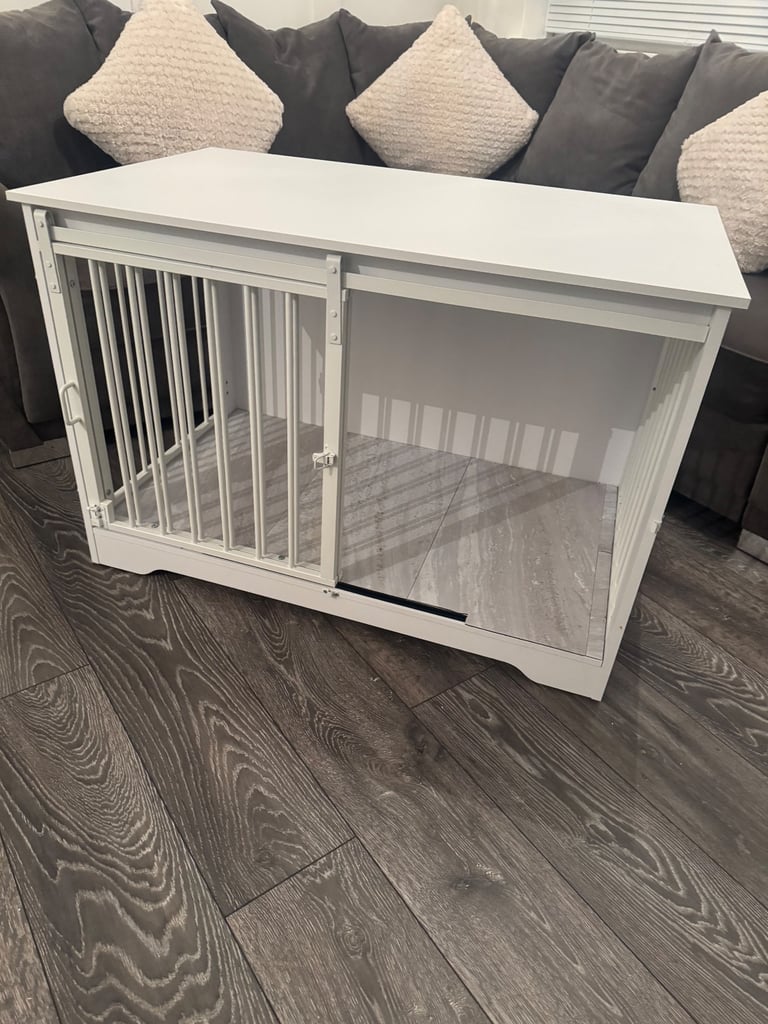 Large 100cm Dog Cage Crate White Wooden Sliding Barn Door Pen Puppy Enclosure Sideboard
