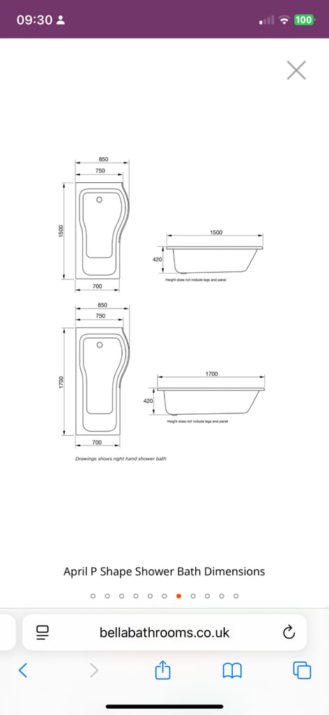 P Shaped Shower Bath and Screen 