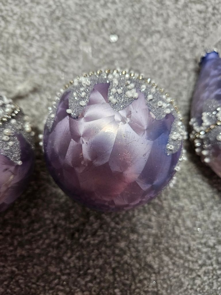 Christmas Tree Decorations Purple Liliac Glass Baubles From Taskers Rrp £7.99 Each