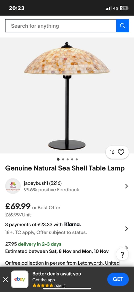 Genuine sea shell lamp 