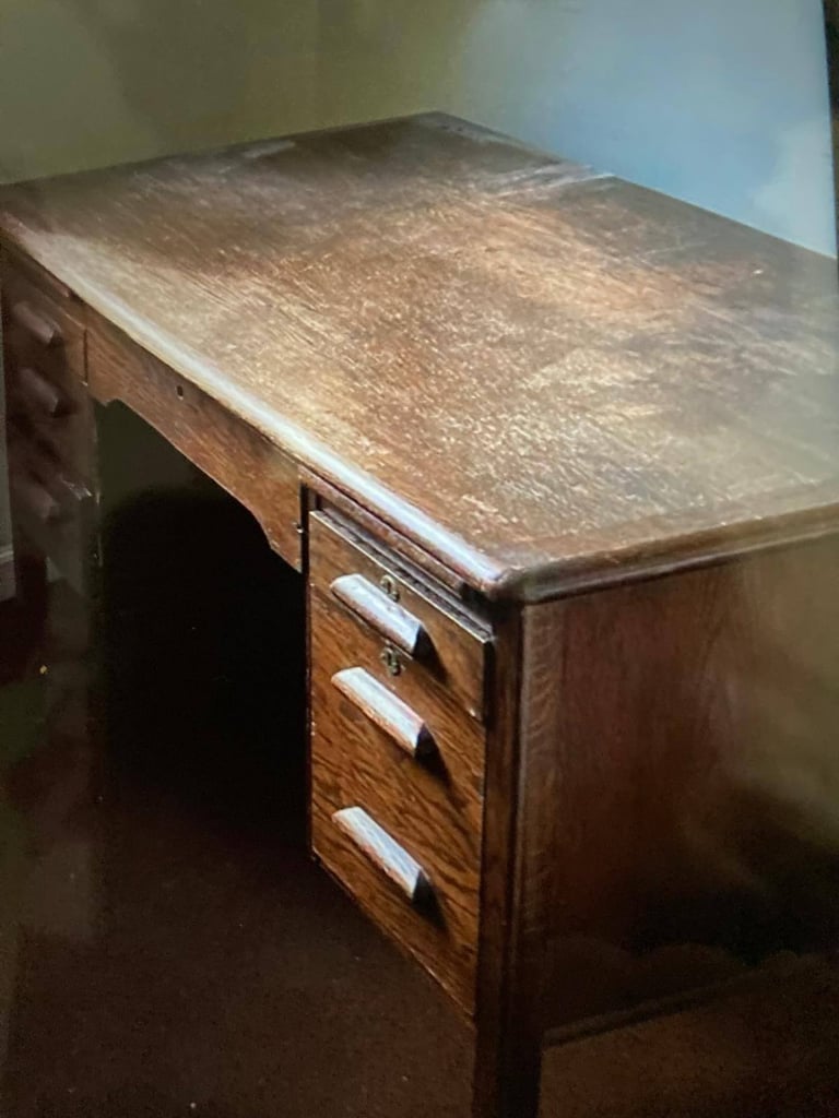 image for ANTIQUE ABBESS OAK OFFICE DESK - unusual see description