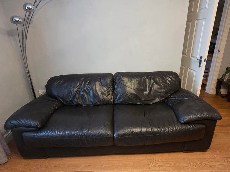 3 and 2 seat Leather Sofa & Foot stool – Dark Brown
