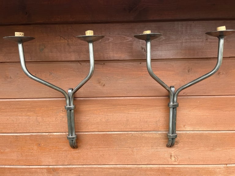 Candle holders tempered steel Hand crafted x2 