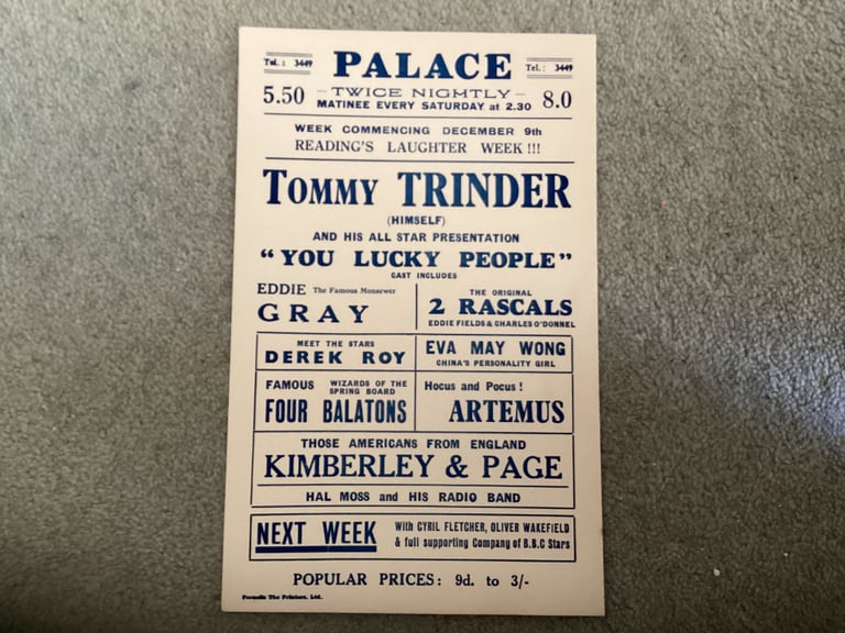 image for READING VARIETY THEATRE VINTAGE WW2 HANDBILL (ORIGINAL)