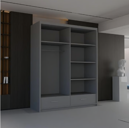 Brand New - Sysylia Mirror Sliding Door Wardrobe - Grey - SAME/NEXT DAY DELIVERY