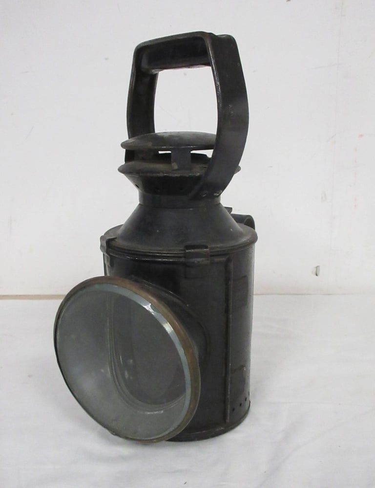 image for Rare Vintage BR Railway Lamp in black with burner & multi-coloured lenses. 