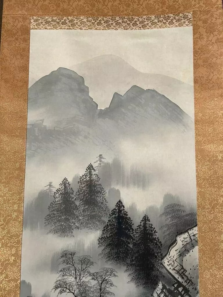 [Japanese Kakejiku] Hanging Scroll Landscape Painting Japan Showa Retro Tokonoma