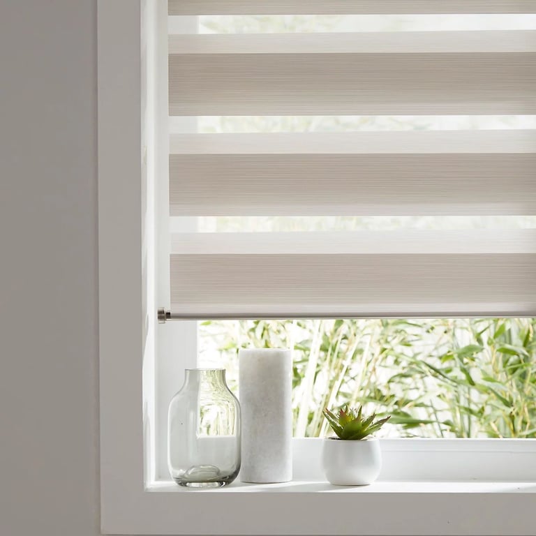 image for 2 x B & Q Colours Kala Natural Striped Day and Night Blinds 160W x 180H and 136W x 180H.