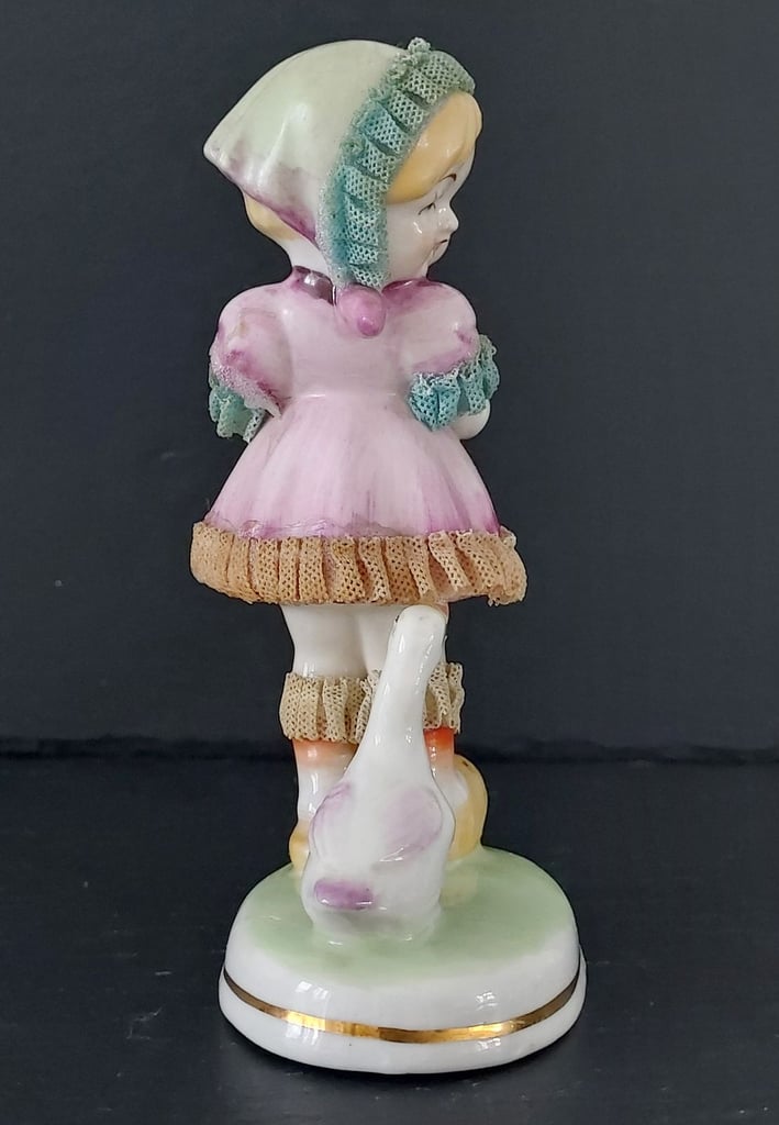 Vintage Ceramic Girl with Duck Figurine 13 cm Tall