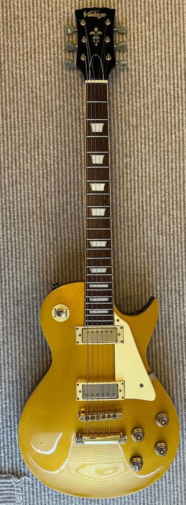 Gibson Les Paul style Vintage V100M Gold Top - Mini Humbucker Electric Guitar - Gold with case