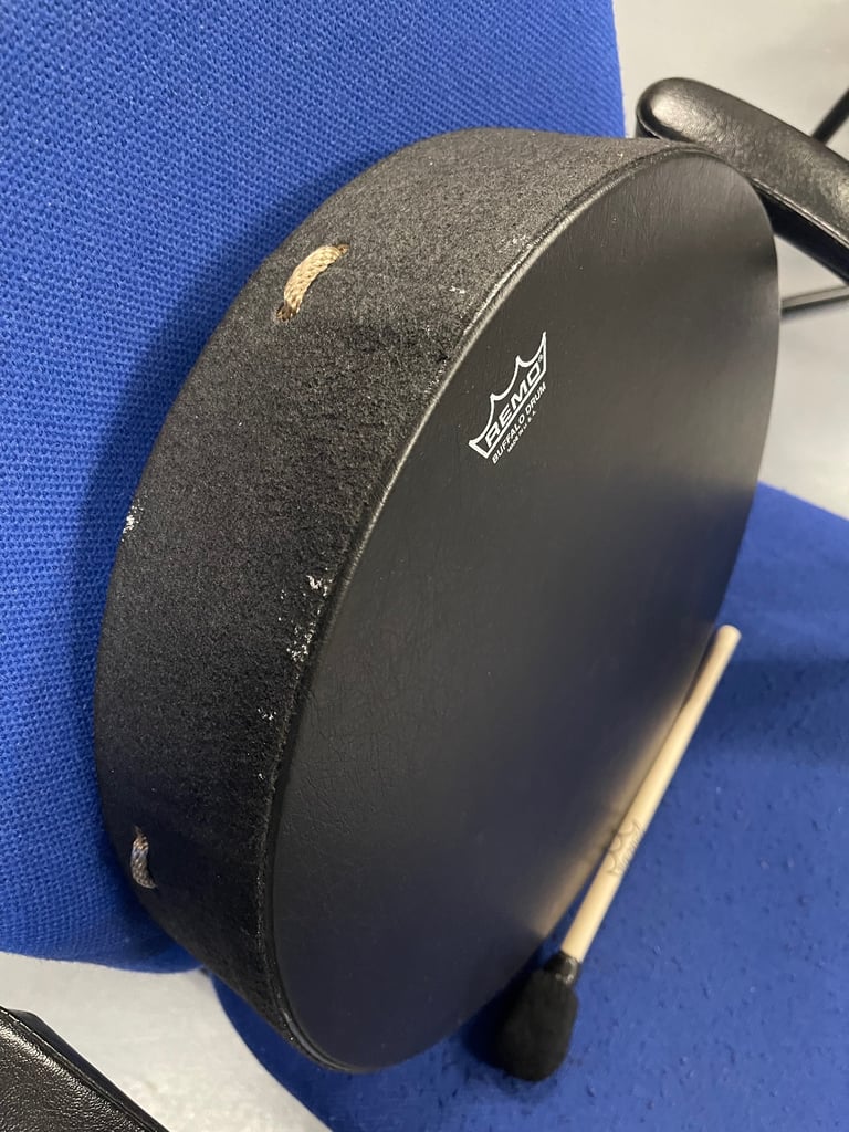 Black Remo Bahia Buffalo Drum 16" Earth Bass Comfort Synthetic Skin Hand Folk