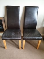 6 x brown faux leather chairs comfy and sturdy - PRICE IS FOR ALL 6 CHAIRS
