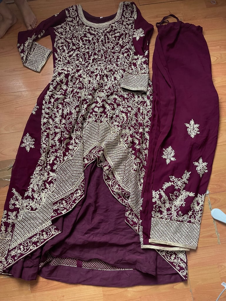 Maroon/Burgundy Gold Heavy Embroidered Anarkali Suit