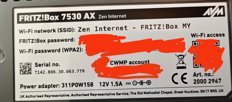 Fritzbox WiFi router ADSL/VDSL/FTTP
