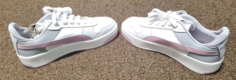 PUMA Carina Street Womens Platform Sneakers - White-Grape-Mist-Silver Size 7.5