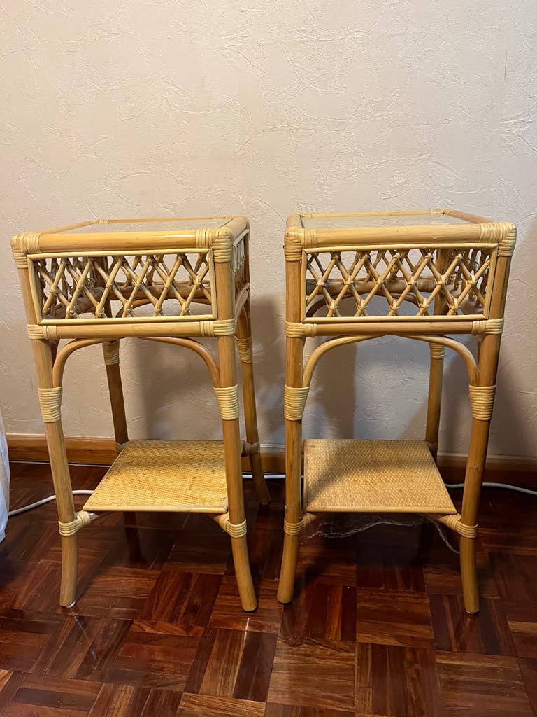 image for Beautiful pair of wicker and glass bedside tables, side tables 