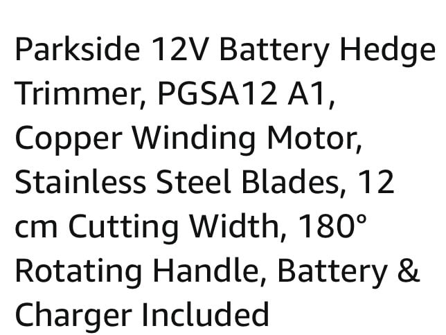 Parkside 12v battery hedge trimmer new in box ,battery & charger included 