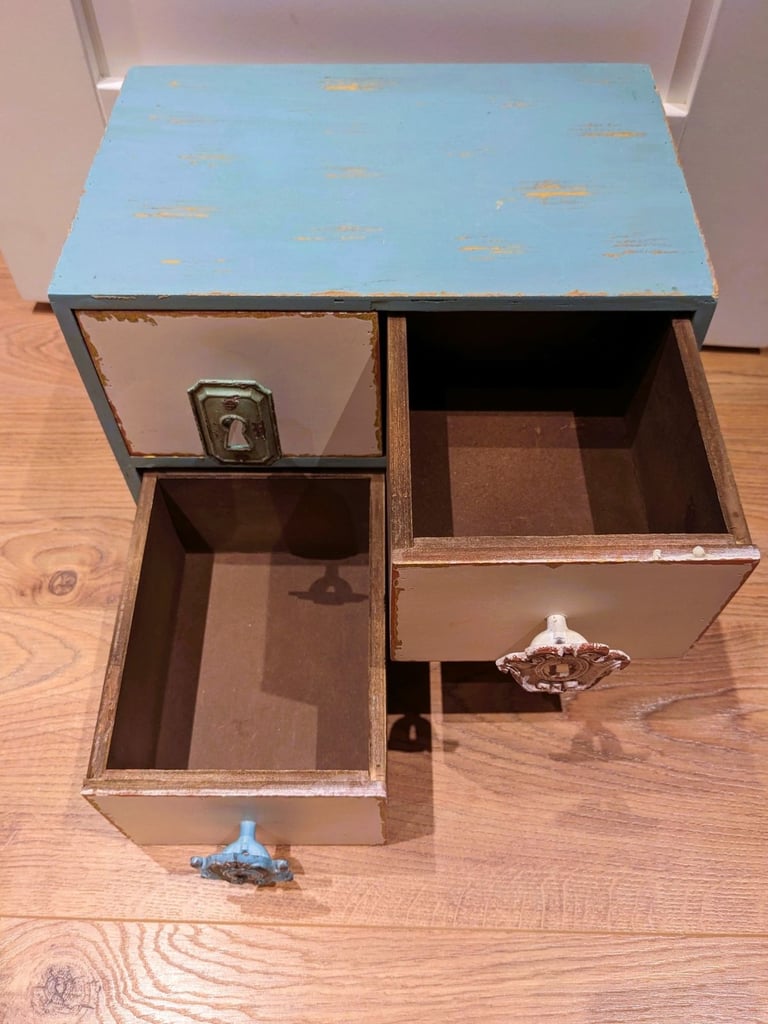 Handmade Vintage Indian Wooden Four-Drawer Storage Box