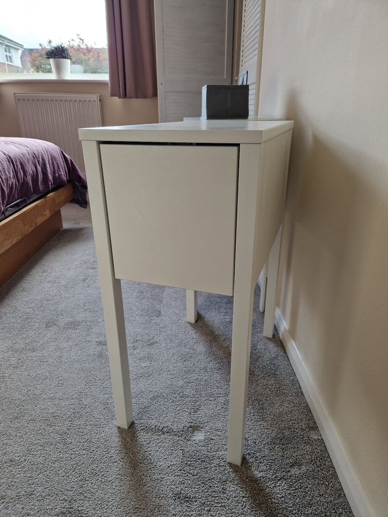 Pair of IKEA Nordli slim white bedside tables with deep drawer