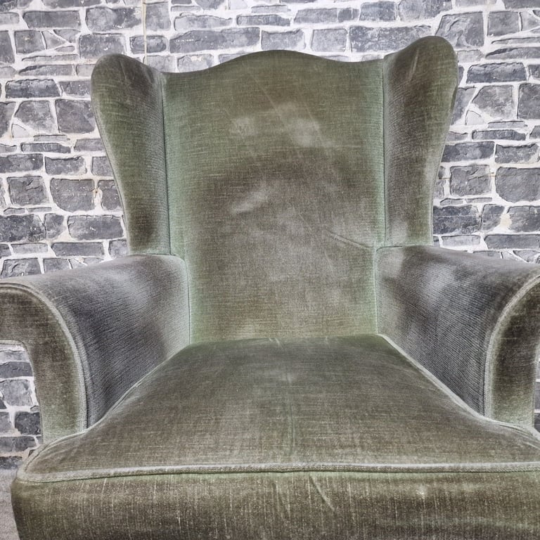 Parker Knoll Wingback Armchair – Green Velvet Upholstery