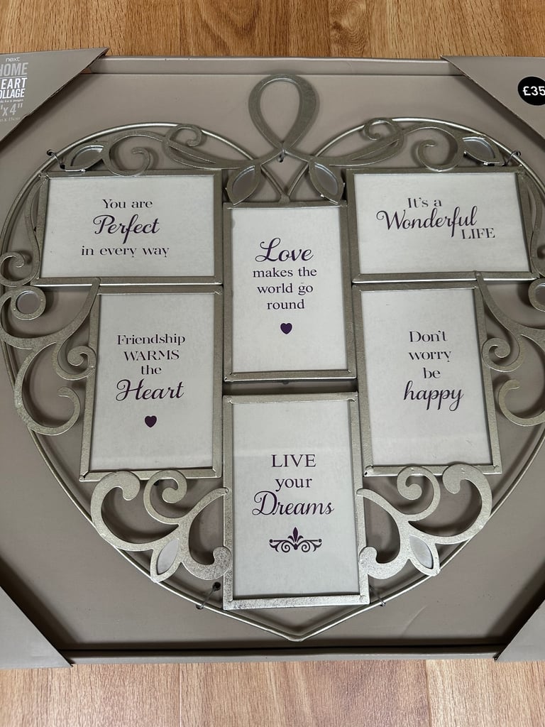 NEXT metal Heart collage picture frame - holds 6 6x4” pictures - new in box