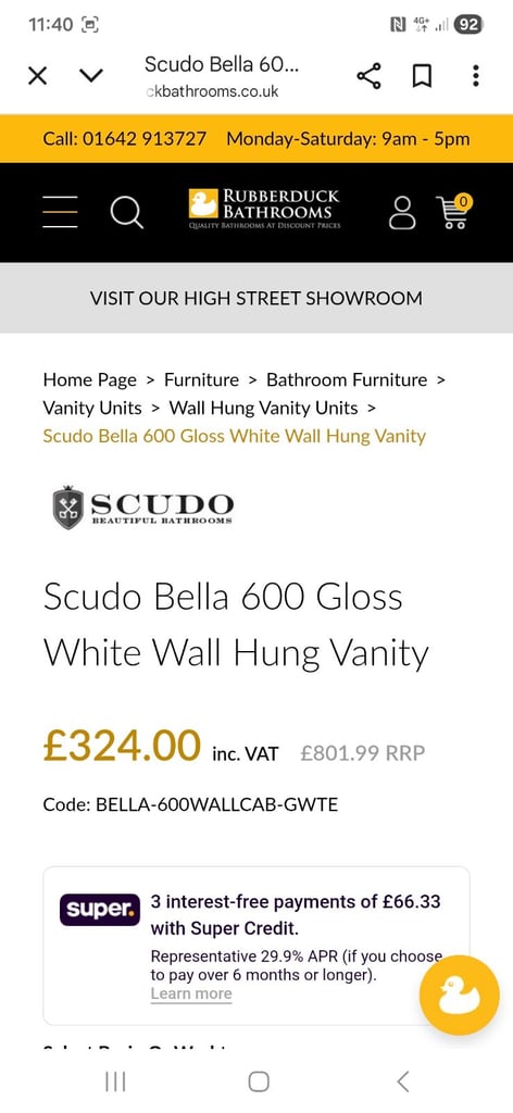 Bathroom vanity from scudo bella 600 gloss white and inset basin brand new 
