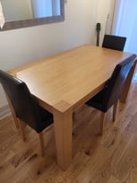 Solid Oak Dining Table and 3 Chairs - Chocolate - £50