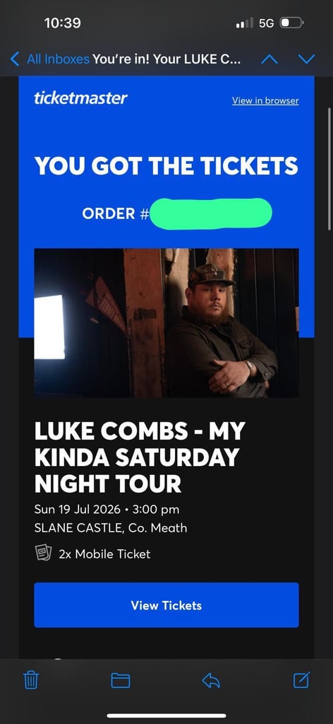 Luke Combs Slane tickets x2 standing