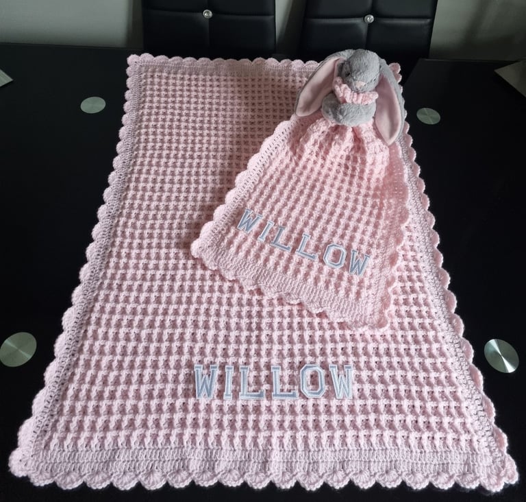 Crochet Baby Blanket, Personalised, Boys and Girls colours available