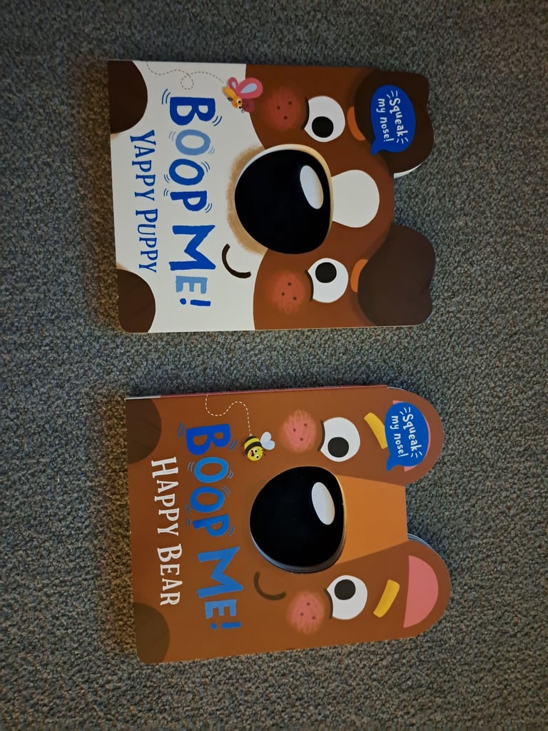 2 Squeak My Nose Boop Me Board Books Yappy Puppy & Happy Bear BNWT.
