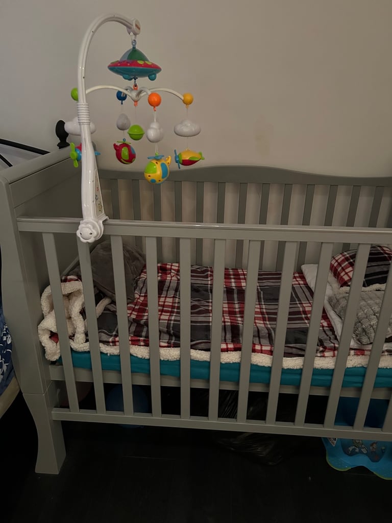 Grey Cot With Mattress