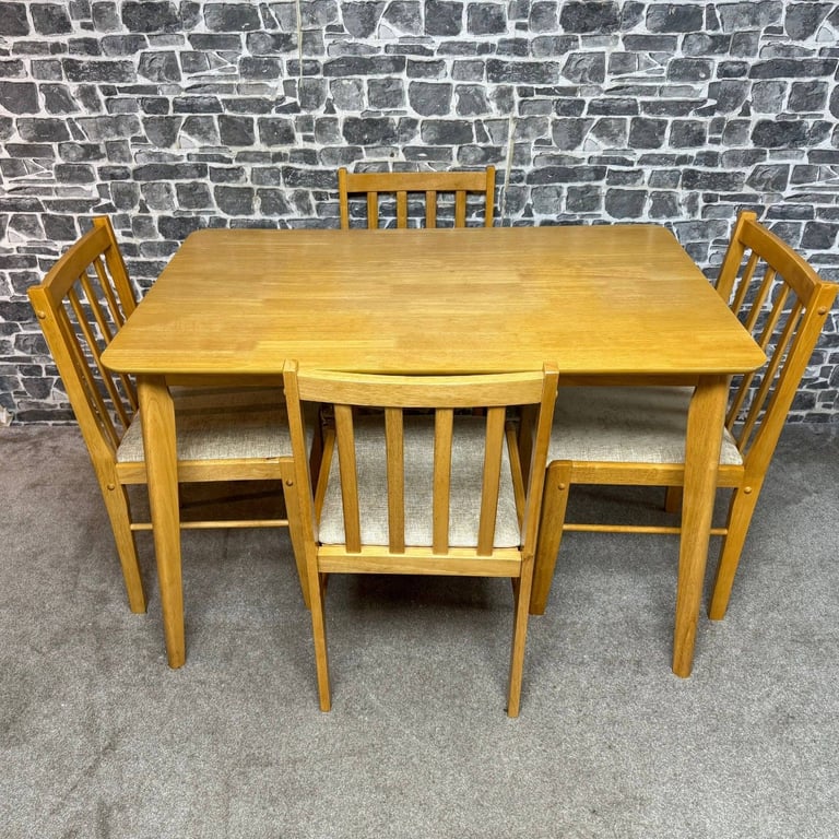 image for Solid Wood Dining Table with 4 Matching Chairs – Detachable Legs