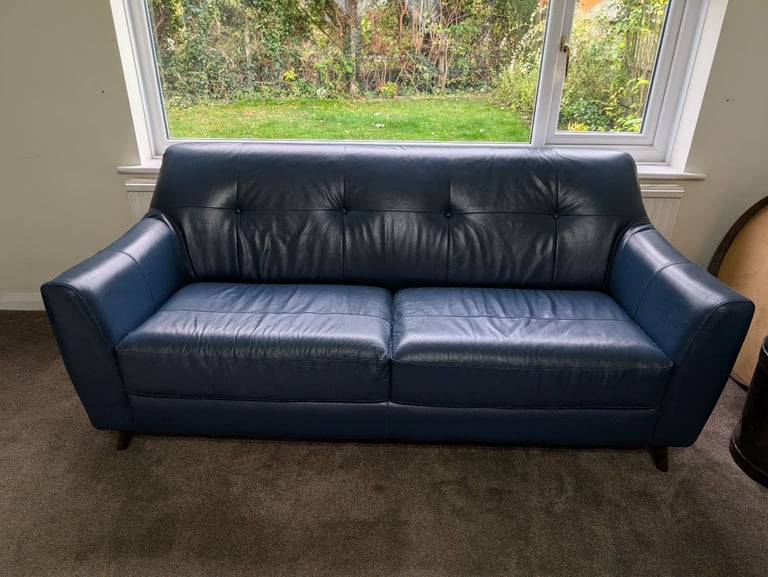 image for 2 X modern leather sofas in blue