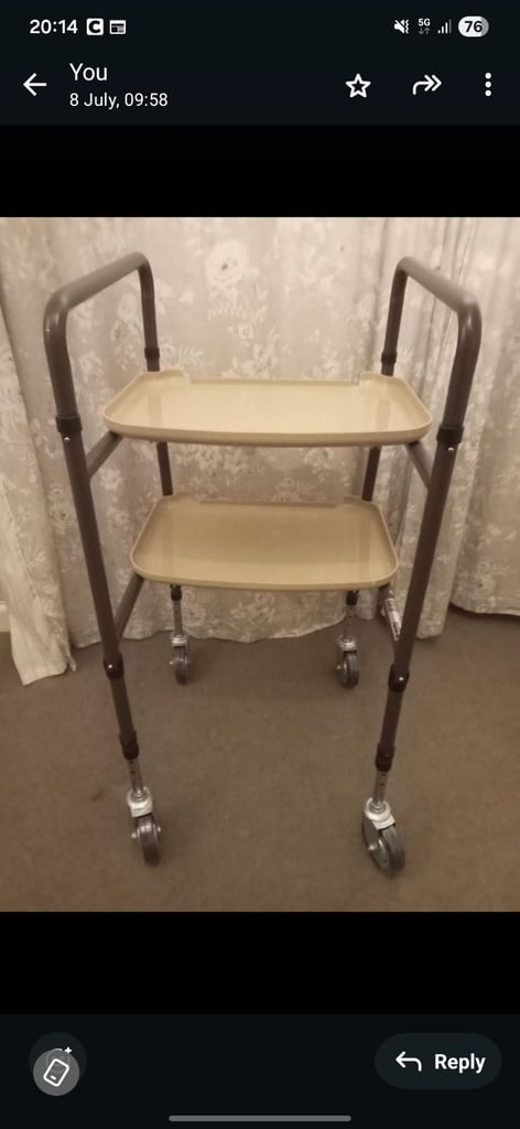 Mobility aid wheeled trolley with 2 trays