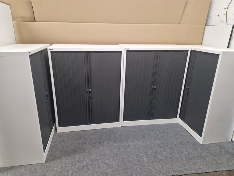Bisley Tambour cupboards white and grey (4 available)