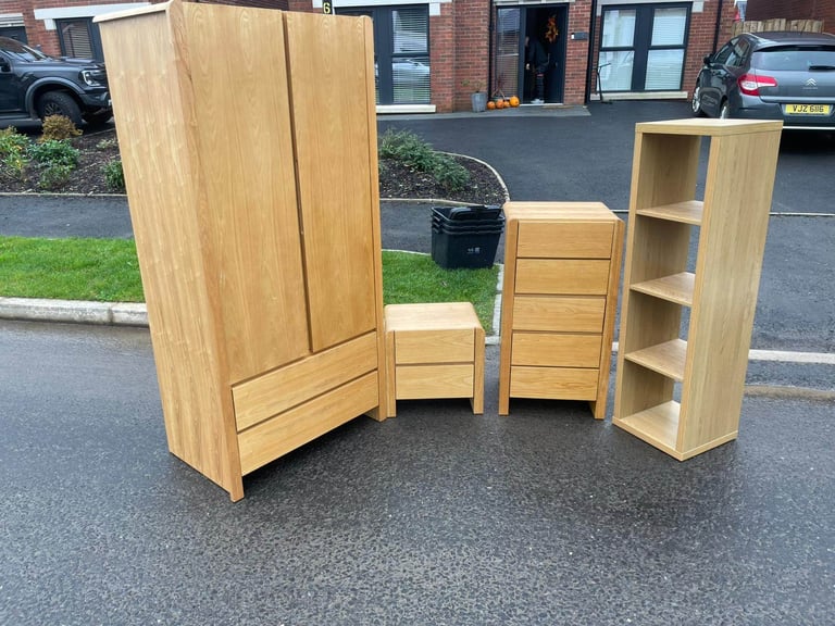 Bedroom suite Modern combination wardrobe £139  5 drawers chest of drawers £75 Bedside locker £20