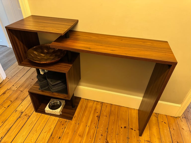 image for Adjustable Walnut-Effect Bar / Console Table – Swivel Top, Modern Design