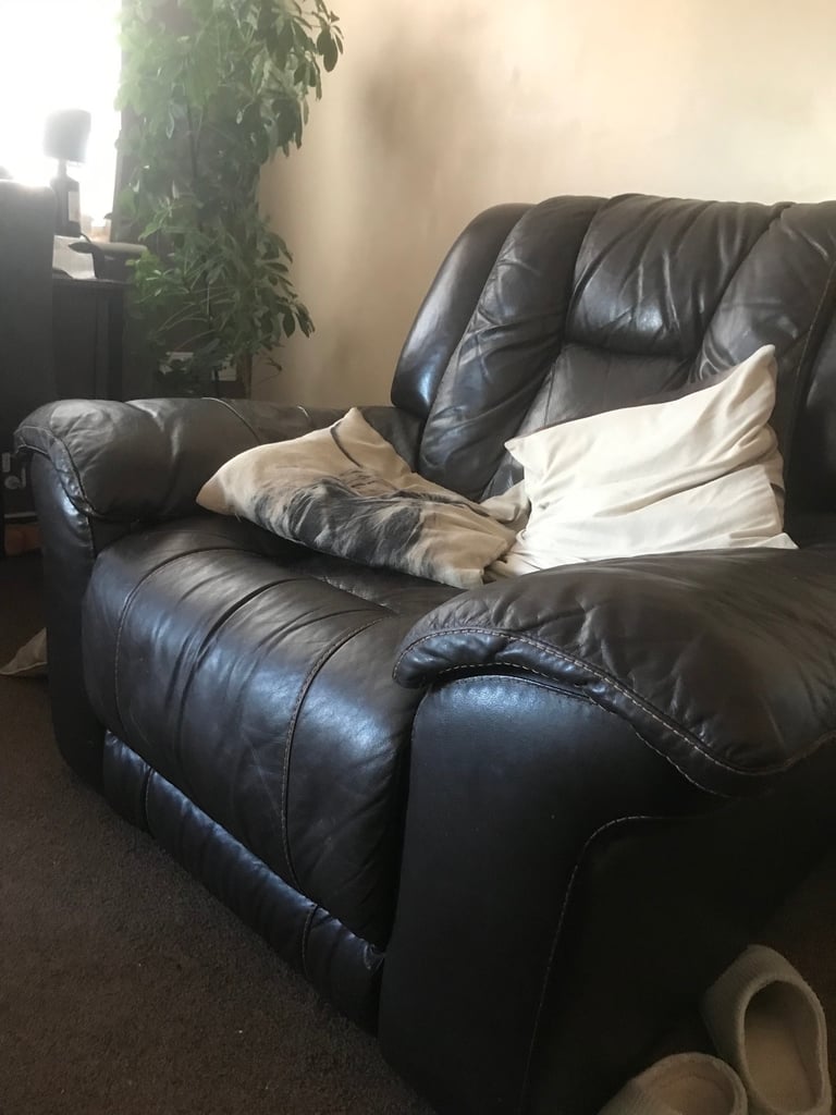 Leather recliner sofa and chair