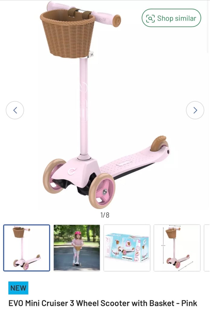 image for EVO Mini Cruiser 3 Wheel Scooter with Basket - Pink Pastel