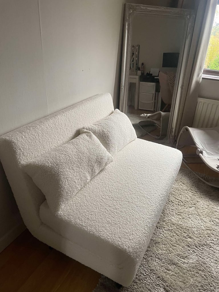 Double white boucle sofa bed