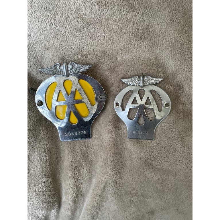 Vintage AA membership car badges. One with original fitting. 