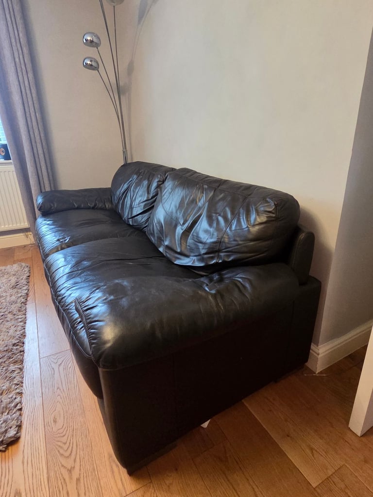 3 and 2 seat Leather Sofa & Foot stool – Dark Brown