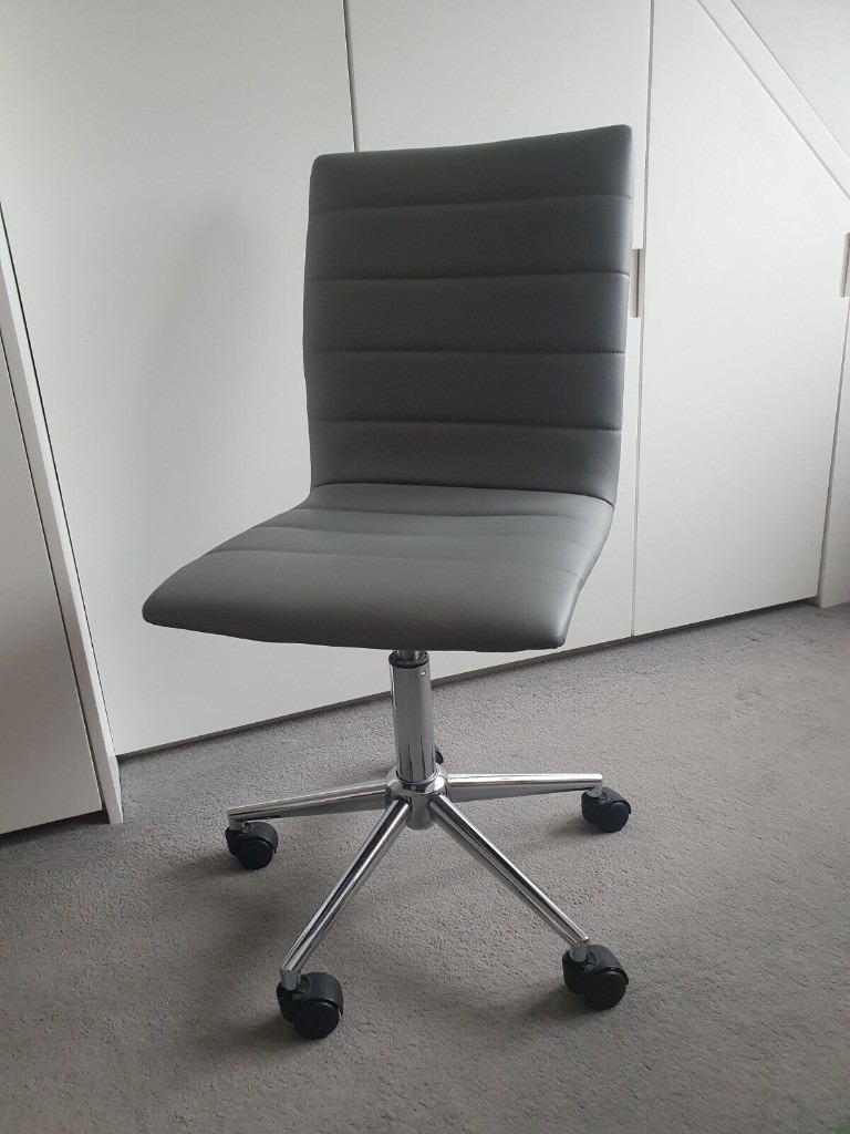 Grey faux leather and chrome desk chair - great condition