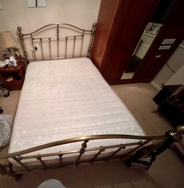 Antique brushed Gold double Bed frame & mattress