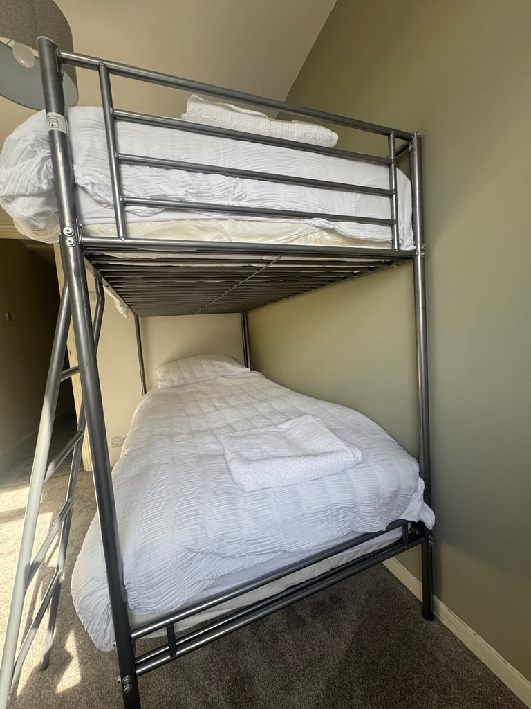 Modern Metal Bunk Bed with Mattresses - Virtually New, Used Once! (£327 new)