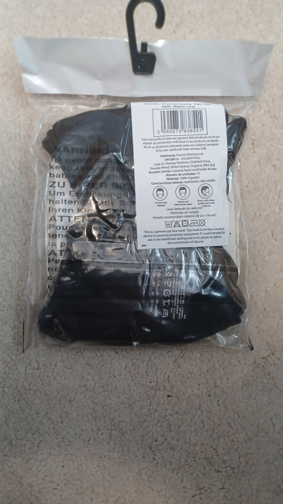 Cotton Face Masks Adult Medium/Large by London Accessories 10 pack as new