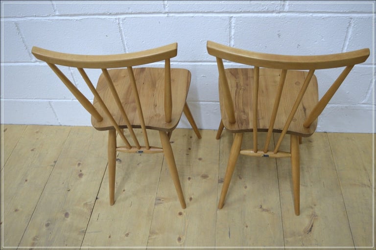 Ercol chair x 2 kitchen dining solid elm & beech blue label vintage