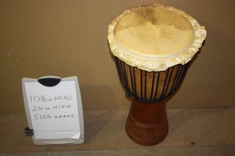 African Wooden Djembe Drum 10.1/2in Head x 24in High ~ Weight 5164 Grams ~ £75 ono