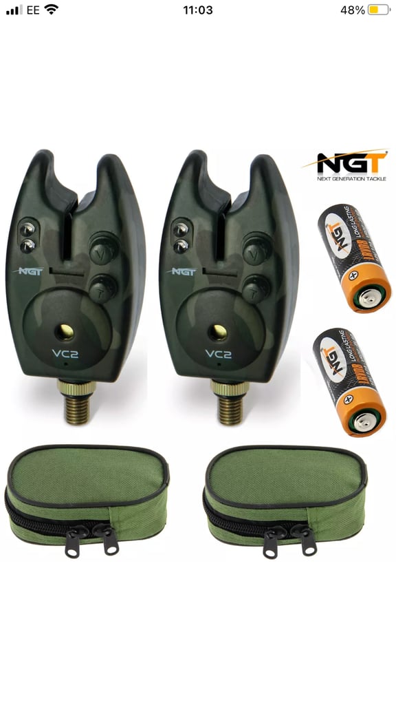 image for Brand new 2 x vx2 fishing bite alarms with case and battery 