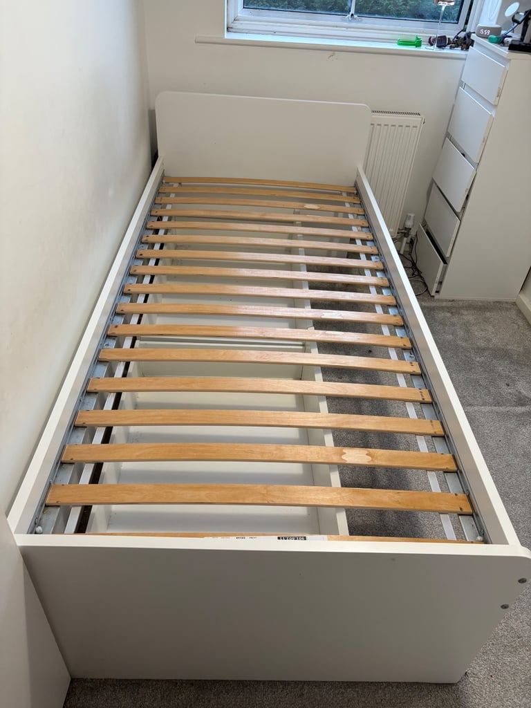 image for IKEA White Single Bed with 2 x under bed drawers on wheels